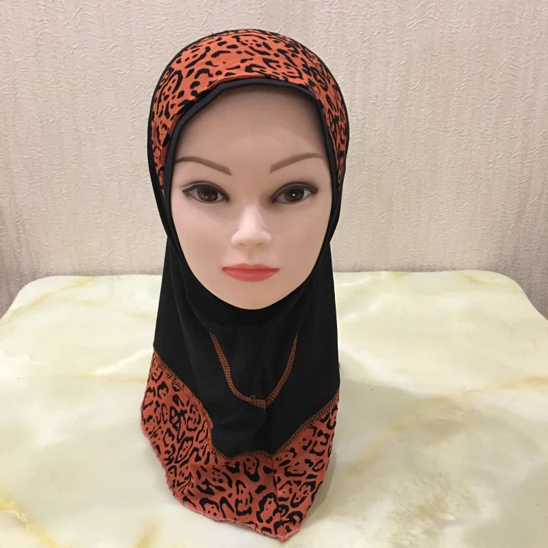 H083 beautiful small girl hijab with lepoard print  cute hijab hats women's caps islamic clothing can fit 2-5 years old girls