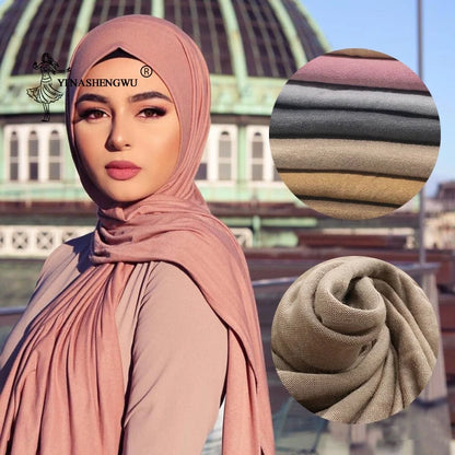 170x60cm Fashion  Jersey Hijab Scarf Long Muslim Shawl Plain Soft Turban Tie Head Wraps For Women Africa Headband