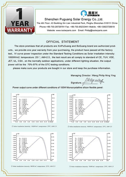 XINPUGUANG Flexible solar panel Kit System 100W - 1000W (100W ,200W 300W 400W 500W 1000W) monocrystalline Solar battery charger