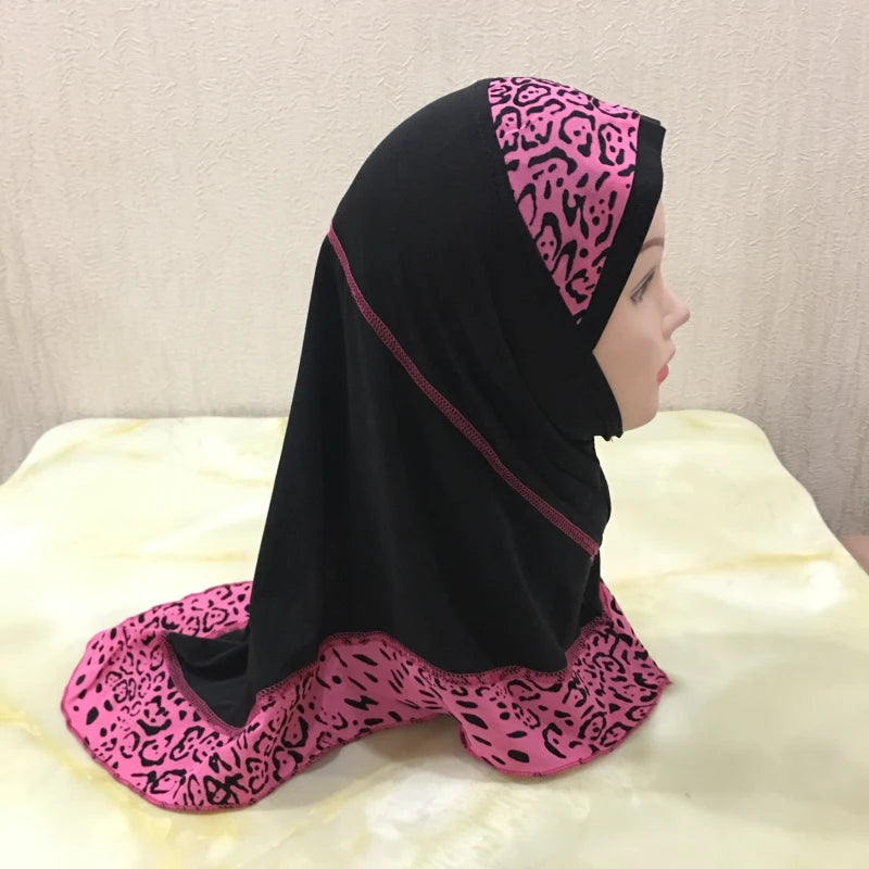 H083 beautiful small girl hijab with lepoard print  cute hijab hats women's caps islamic clothing can fit 2-5 years old girls