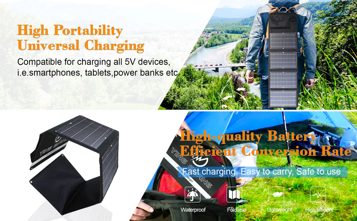 Upgraded 28W 21W 14W Portable Solar Panel Charger Double USB 5V 18V DC Camping Foldable Solar Panel For Phone Charge Power Bank