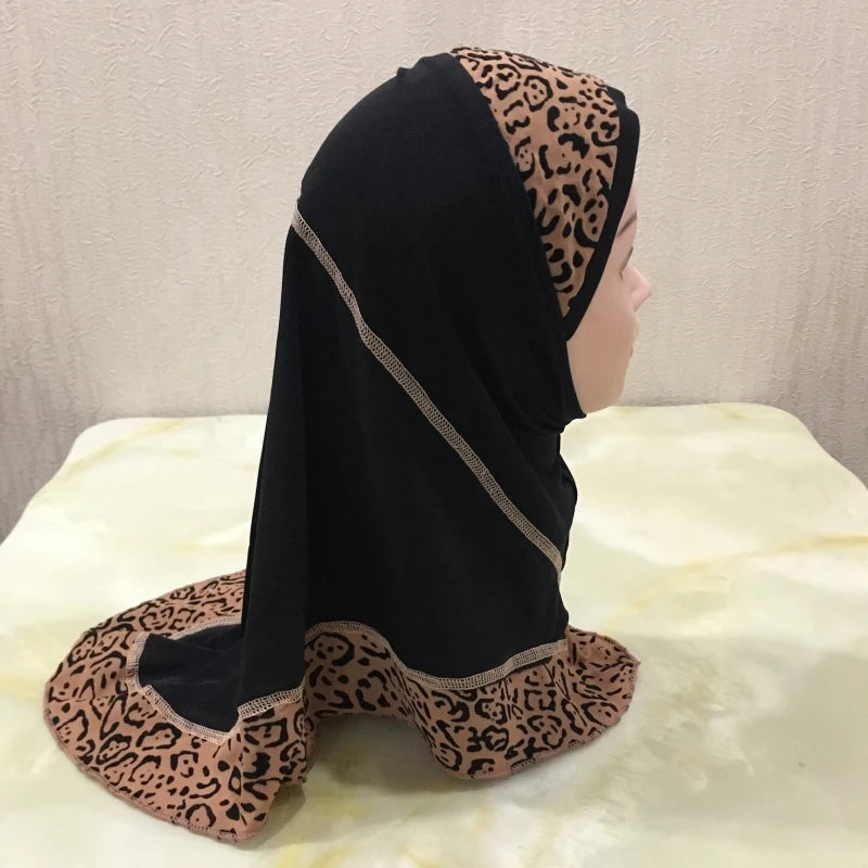 H083 beautiful small girl hijab with lepoard print  cute hijab hats women's caps islamic clothing can fit 2-5 years old girls