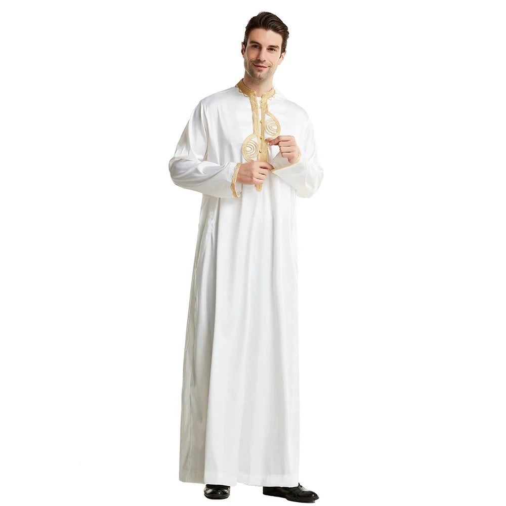 Men Dishdasha Muslim Long Sleeve Dress Daffah Thobe Jubba Saudi Arab Thoub Kaftan Islamic Clothing Robes Abaya Dubai Middle East