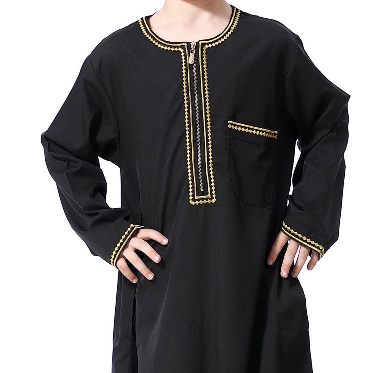 Muslim Boys Robe Embroidered Long Sleeve Dress Gown Saudi Arabia Abaya Kaftan Jubba Thobe Islamic Clothes Eid Djellaba Ramadan