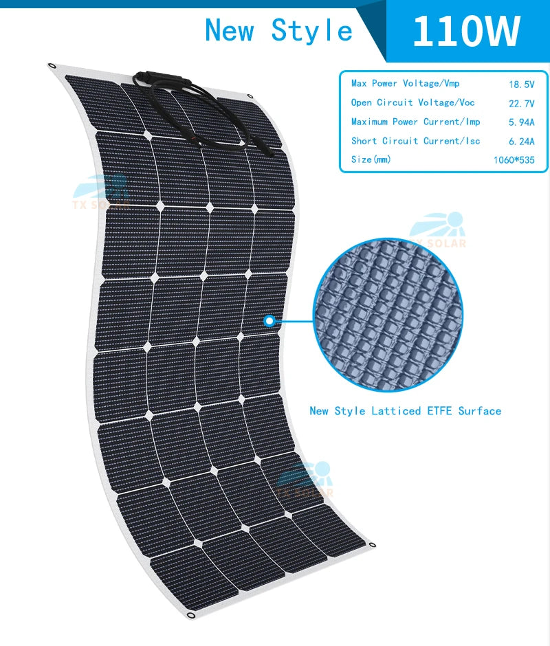 20W - 200W High efficiency SUNPOWER ETFE flexible solar panel  Professional automotive rv yacht solar panels Support for custom