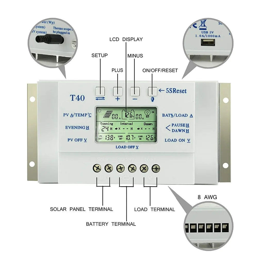 PowMr MPPT PWM 20A 30A 40A Solar Charge Controller 12V 24V Auto Solar Panel Regulator Solar Battery Charger Dual Timer