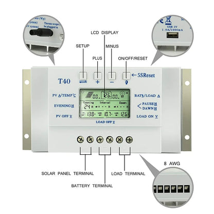 PowMr MPPT PWM 20A 30A 40A Solar Charge Controller 12V 24V Auto Solar Panel Regulator Solar Battery Charger Dual Timer