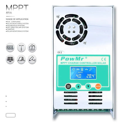 PowMr MPPT 60A LCD Solar Charger Controller 12V 24V 36V 48V Auto with Max 160Vdc PV Input Fit for Lead Acid Lithium Batteries