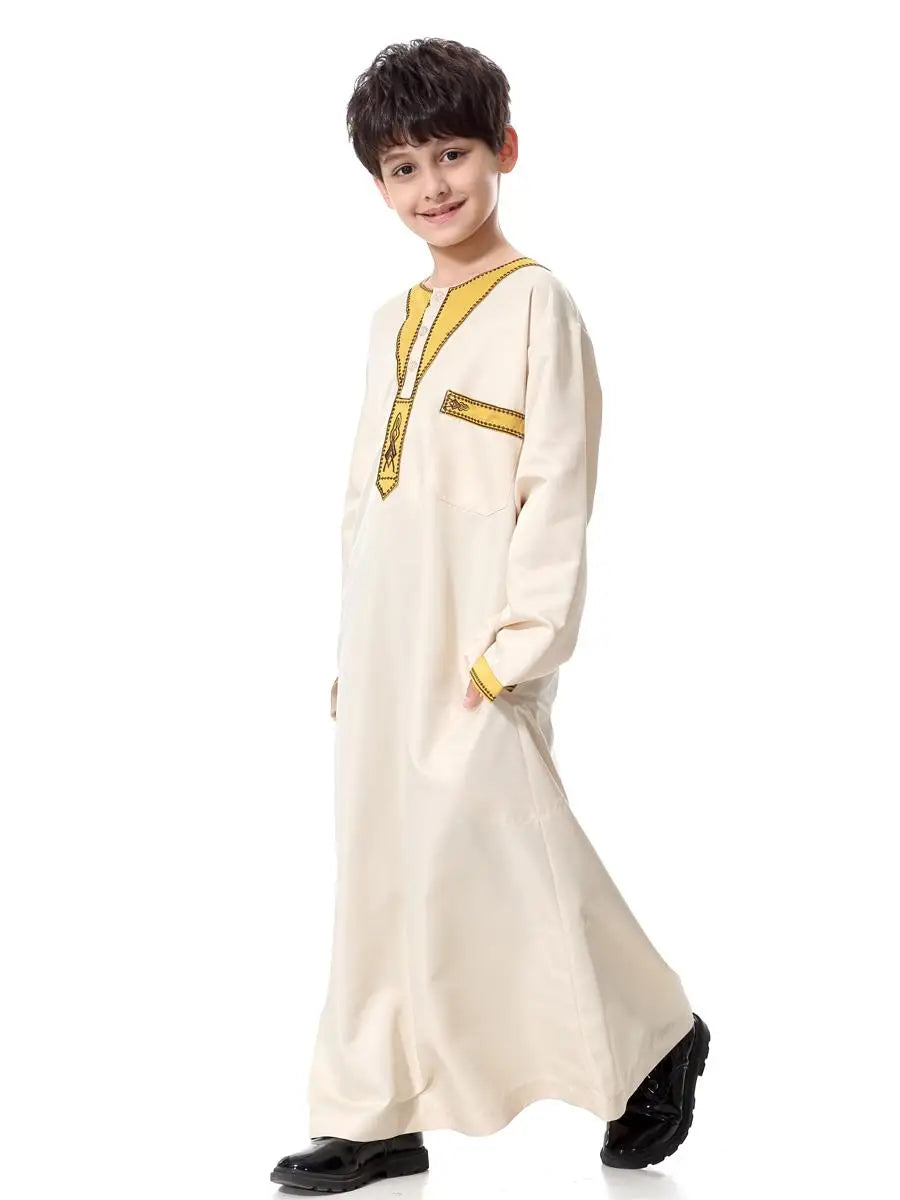 Muslim Boy Robe Children Caftan Long Sleeve Islam Clothing Teenagers Abaya Middle East Jubba Thobe Eid Ramadan Kids Kaftan Dress