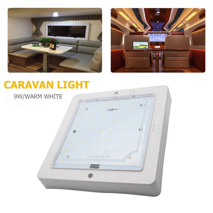 1PC 9W 12V Car Caravan RV LED Roof Ceiling Interior Lamp Dome Light Motor Homes Trucks Caravans Buses Boats Sqaure Roof Light