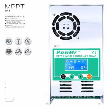 PowMr MPPT 60A Solar Charge Controller Solar Panel Regulator 12V 24V 36V 48V Auto Max PV 190VDC For Lead Acid Lithium Battery