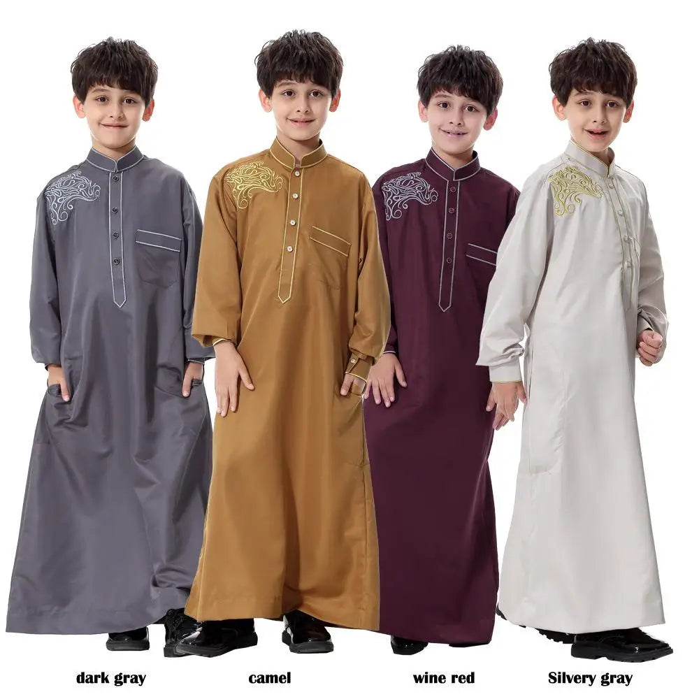 Dubai Arabic Muslim Kids Boy Jubba Thobe Turkish Robe Ramadan Islamic Clothing Kaftan Abaya Prayer Garment Dress Thoub Djellaba