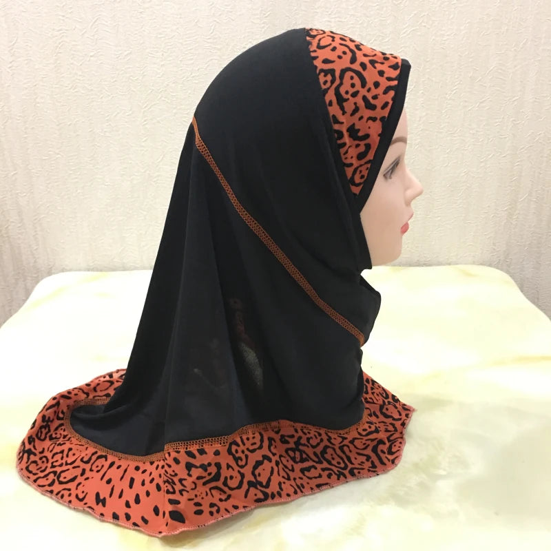 H083 beautiful small girl hijab with lepoard print  cute hijab hats women's caps islamic clothing can fit 2-5 years old girls