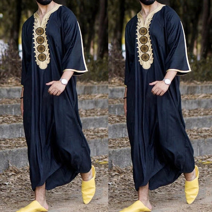 New Fashion Dubai Casual Kaftan Robe Muslim Clothing Dresses Abaya Shirt for Mens