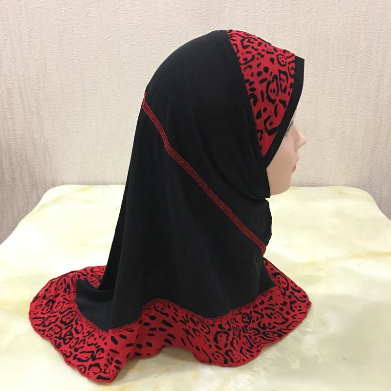 H083 beautiful small girl hijab with lepoard print  cute hijab hats women's caps islamic clothing can fit 2-5 years old girls