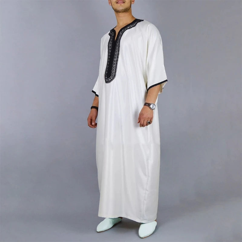 New Fashion Dubai Casual Kaftan Robe Muslim Clothing Dresses Abaya Shirt for Mens