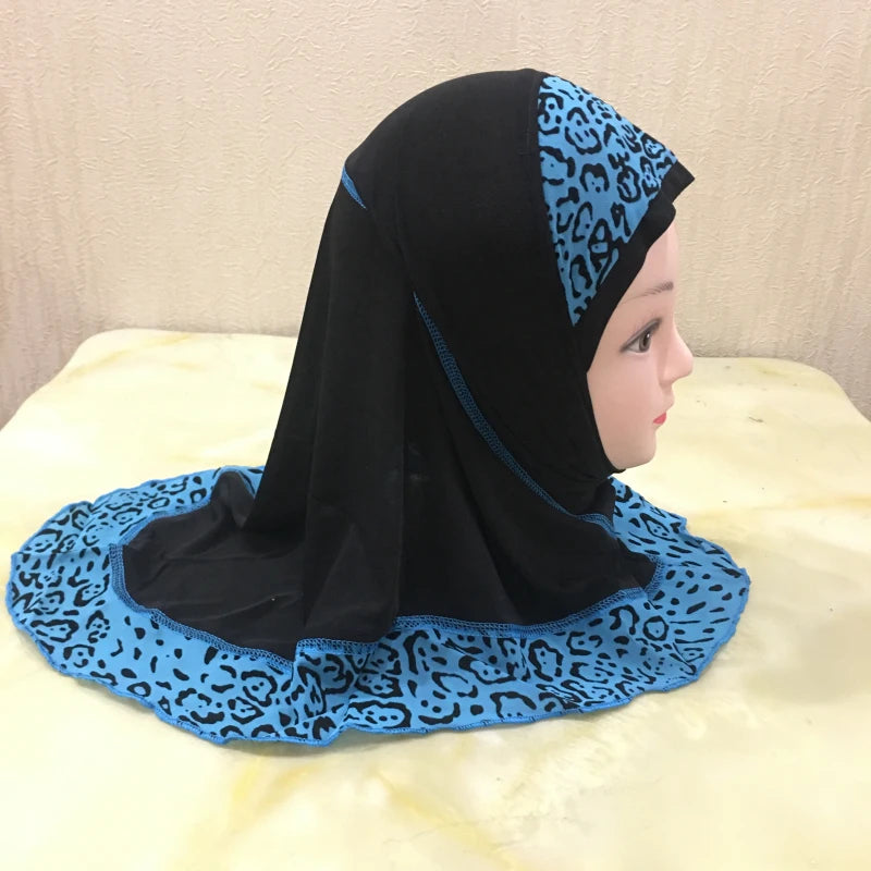 H083 beautiful small girl hijab with lepoard print  cute hijab hats women's caps islamic clothing can fit 2-5 years old girls