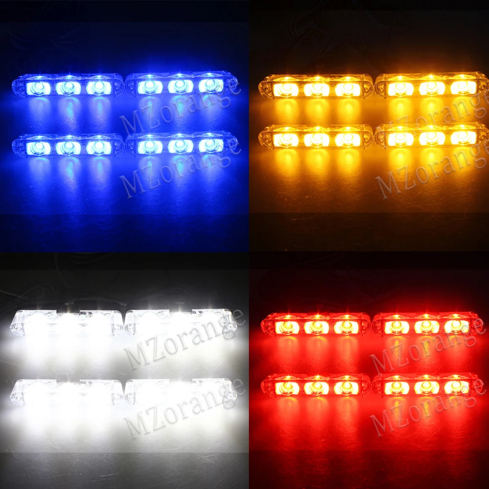 4*3 LED Police Lights for Car Led Flasher Fso Cigaretteer Grill Warning Lamp 12V Motorcycles Strobe Lights Flashlight