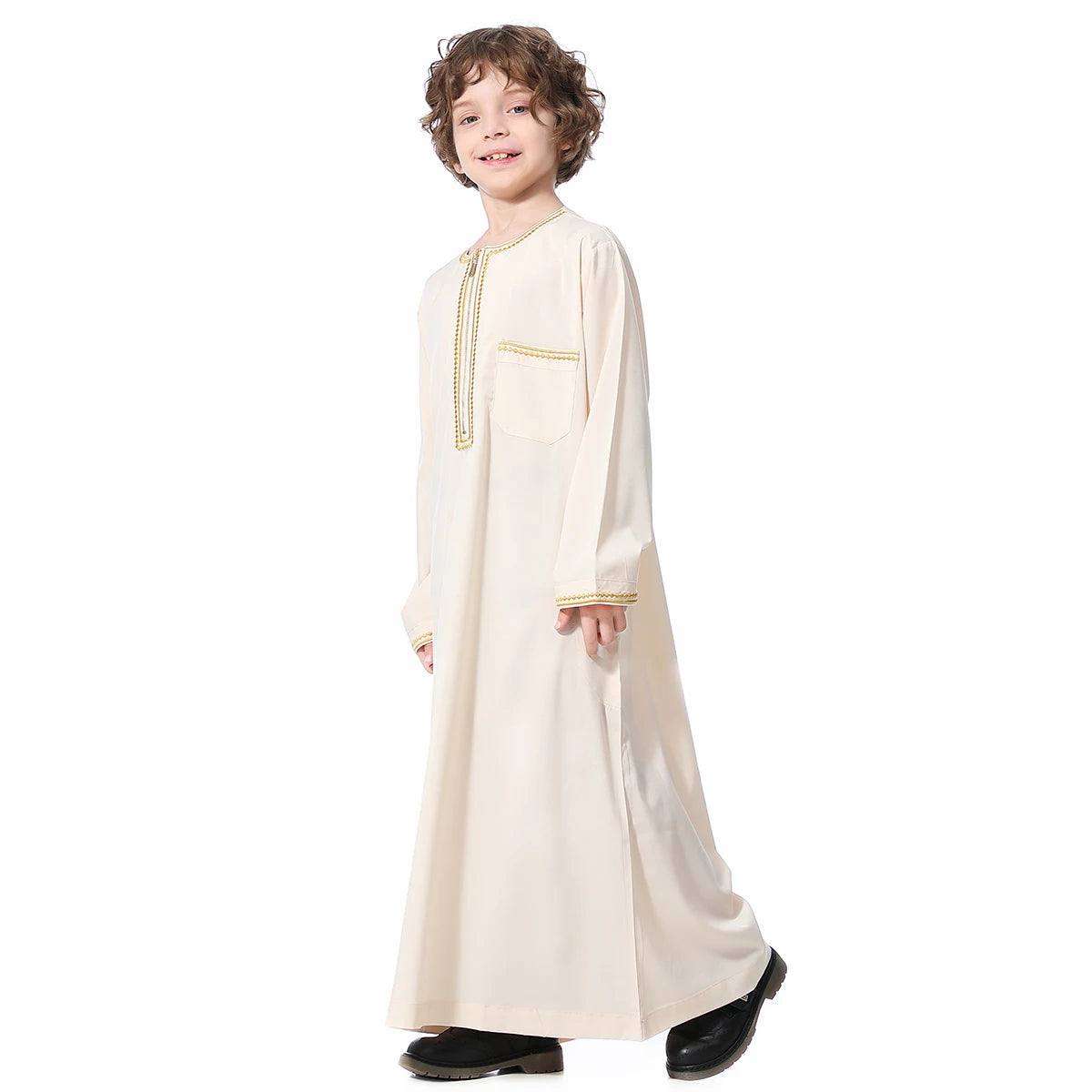 Muslim Boys Robe Embroidered Long Sleeve Dress Gown Saudi Arabia Abaya Kaftan Jubba Thobe Islamic Clothes Eid Djellaba Ramadan