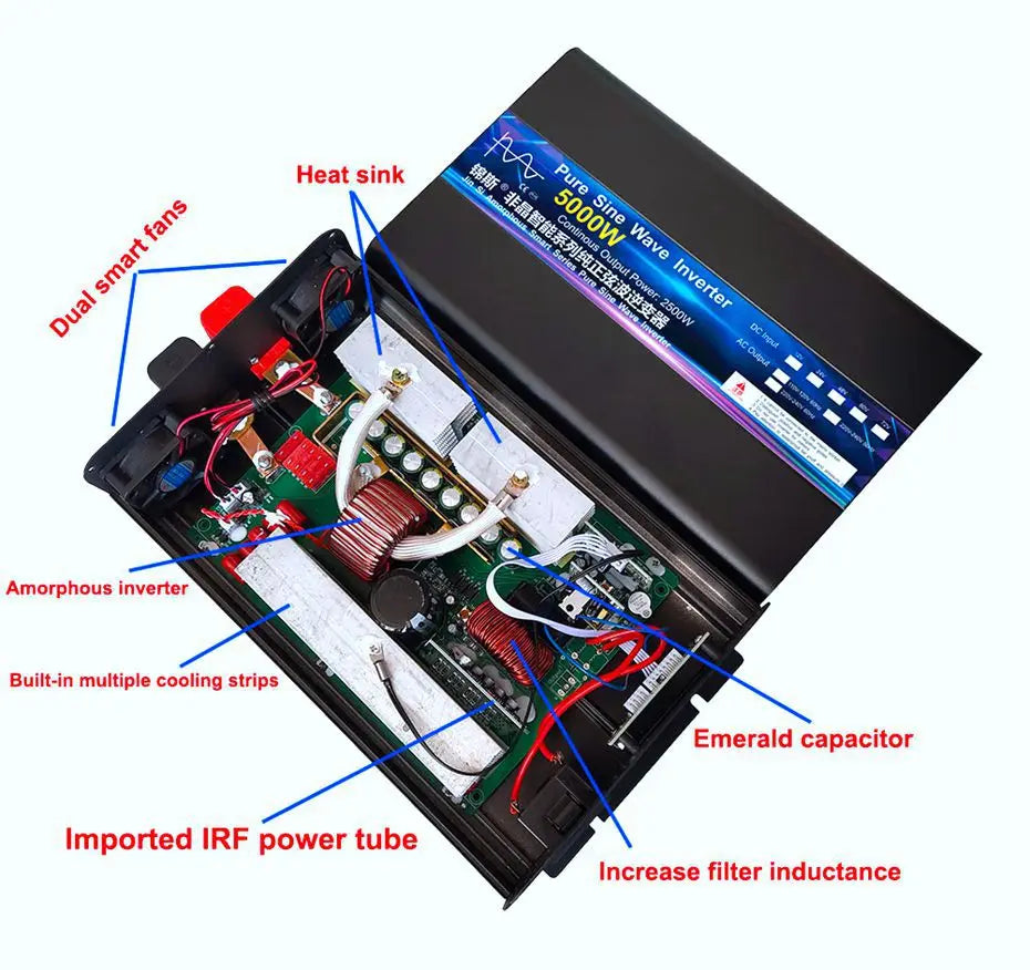 Inverter 12V 220V 2000W 3000W 4000W 5000W 24V Dc To 110V AC Pure Sine Wave Voltage Converter 12 220 Power Car Micro Inverter LCD