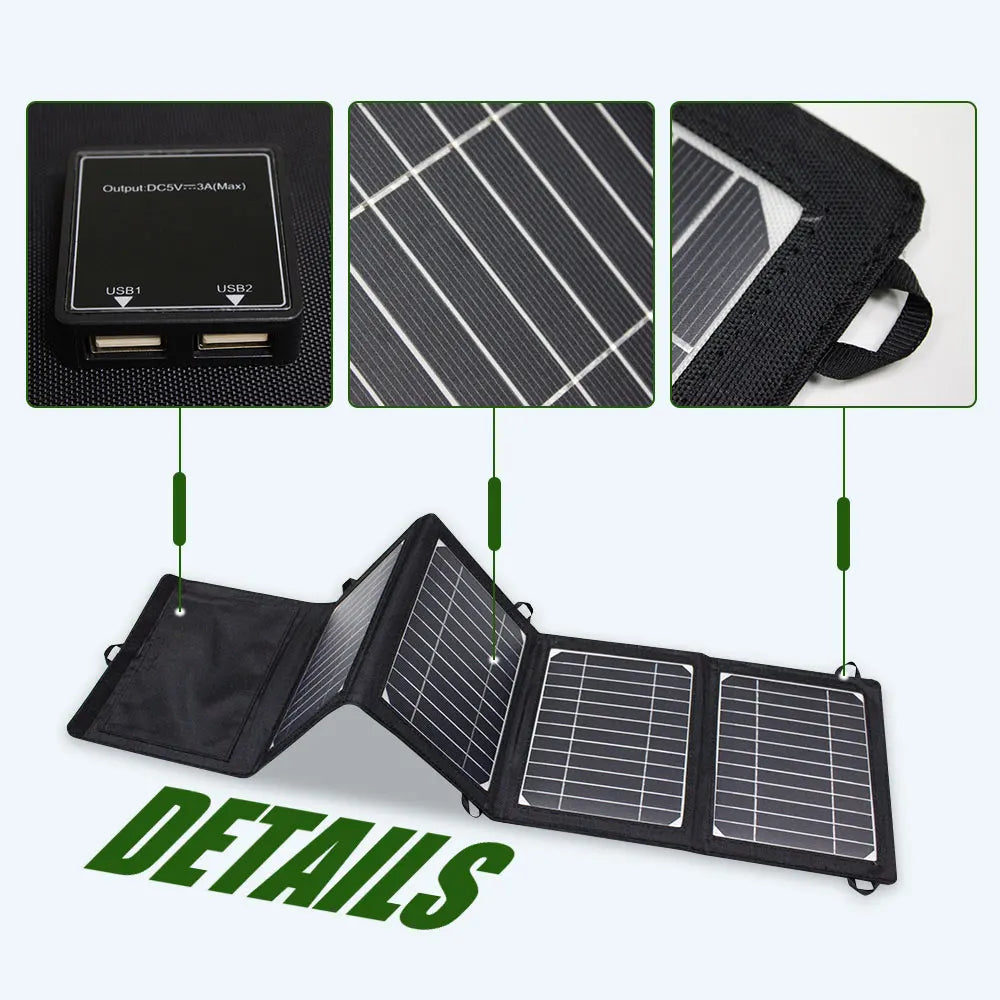 Upgraded 28W 21W 14W Portable Solar Panel Charger Double USB 5V 18V DC Camping Foldable Solar Panel For Phone Charge Power Bank