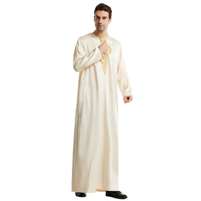 Men Dishdasha Muslim Long Sleeve Dress Daffah Thobe Jubba Saudi Arab Thoub Kaftan Islamic Clothing Robes Abaya Dubai Middle East