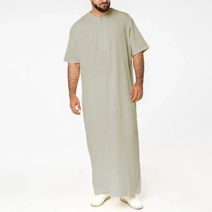 INCERUN Men Muslim Kaftan Short Sleeve Solid O Neck Jubba Thobe Abaya Middle East Dubai Saudi Arabia Islamic Mens Robes S-5XL