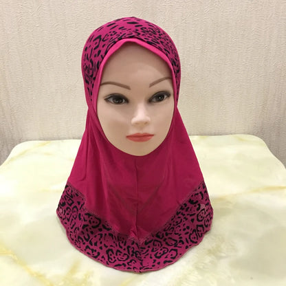 H083 beautiful small girl hijab with lepoard print  cute hijab hats women's caps islamic clothing can fit 2-5 years old girls