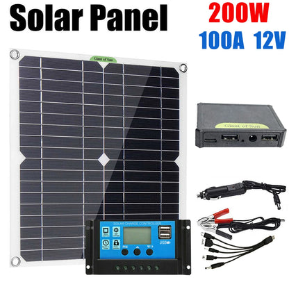 200W Solar Panel Kit 12V Battery Charger Solar Cell with 100A Controller for Caravan Boat Phone Car Charging Solar Power System