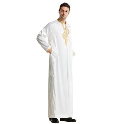 Men Dishdasha Muslim Long Sleeve Dress Daffah Thobe Jubba Saudi Arab Thoub Kaftan Islamic Clothing Robes Abaya Dubai Middle East