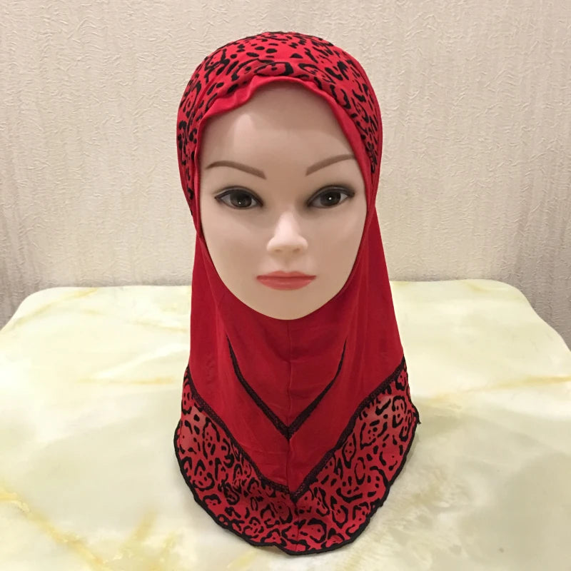 H083 beautiful small girl hijab with lepoard print  cute hijab hats women's caps islamic clothing can fit 2-5 years old girls