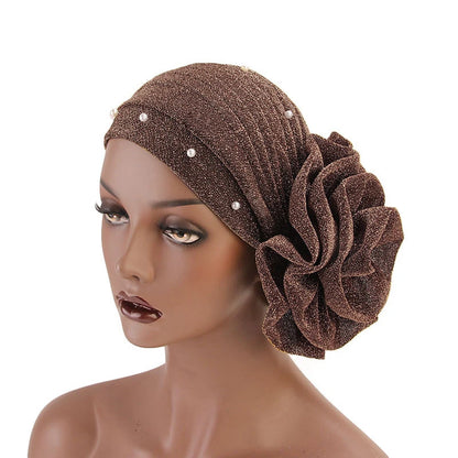 Summer Beading Flower Women's Turban Caps Stretchy Female Headwrap Bonnet Cancer Headwear Muslim Turban Hijabs Islamic Headscarf