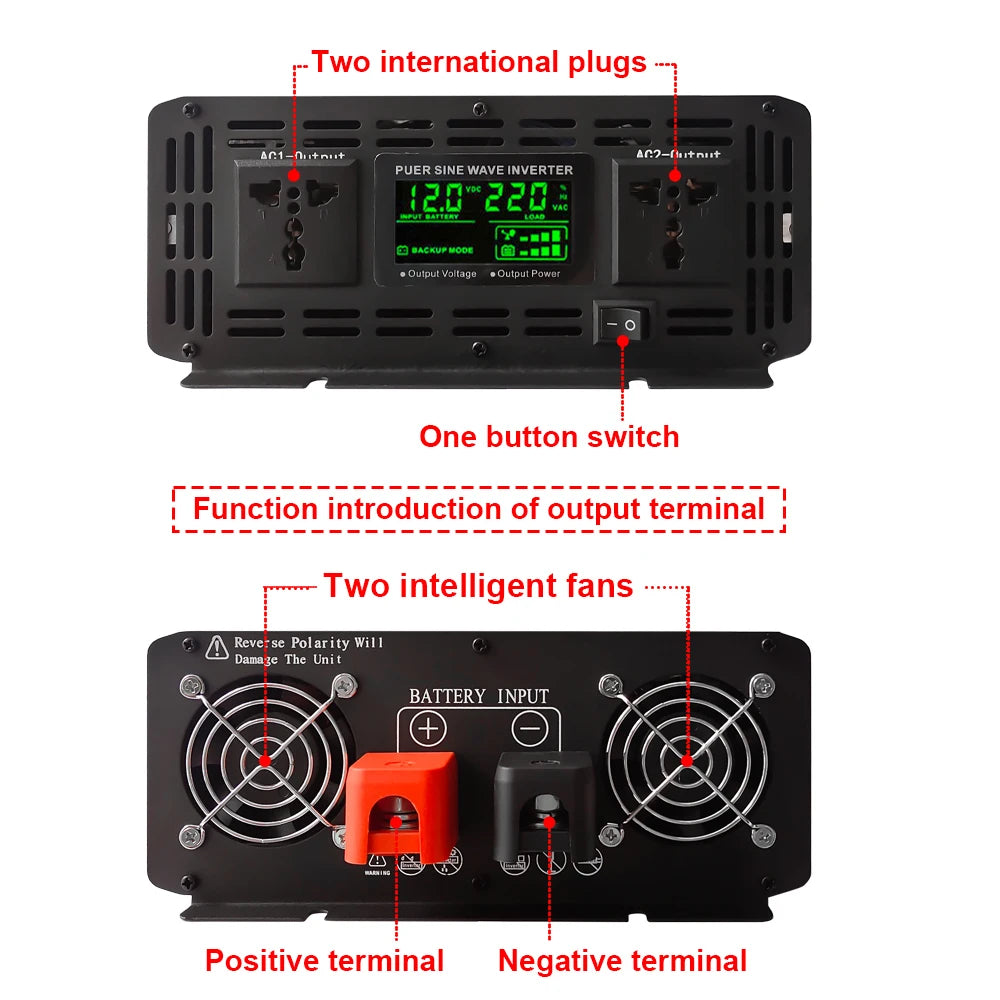 Pure Sine Wave Inverter DC 12V 24V 220V 4000W 5000W 8000W 10000W Inversor Voltage Converter 12 220 Power Car Solar Inverter LCD