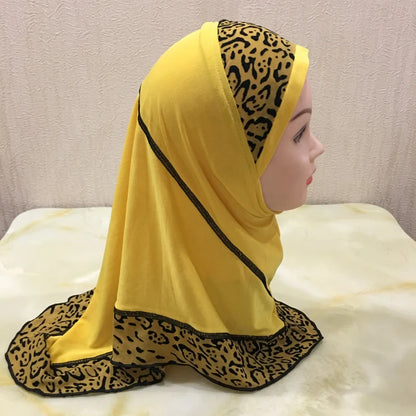 H083 beautiful small girl hijab with lepoard print  cute hijab hats women's caps islamic clothing can fit 2-5 years old girls