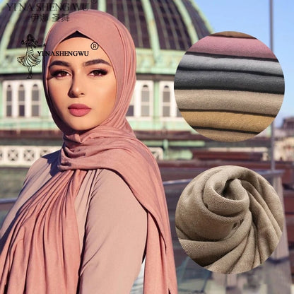 170x60cm Fashion  Jersey Hijab Scarf Long Muslim Shawl Plain Soft Turban Tie Head Wraps For Women Africa Headband