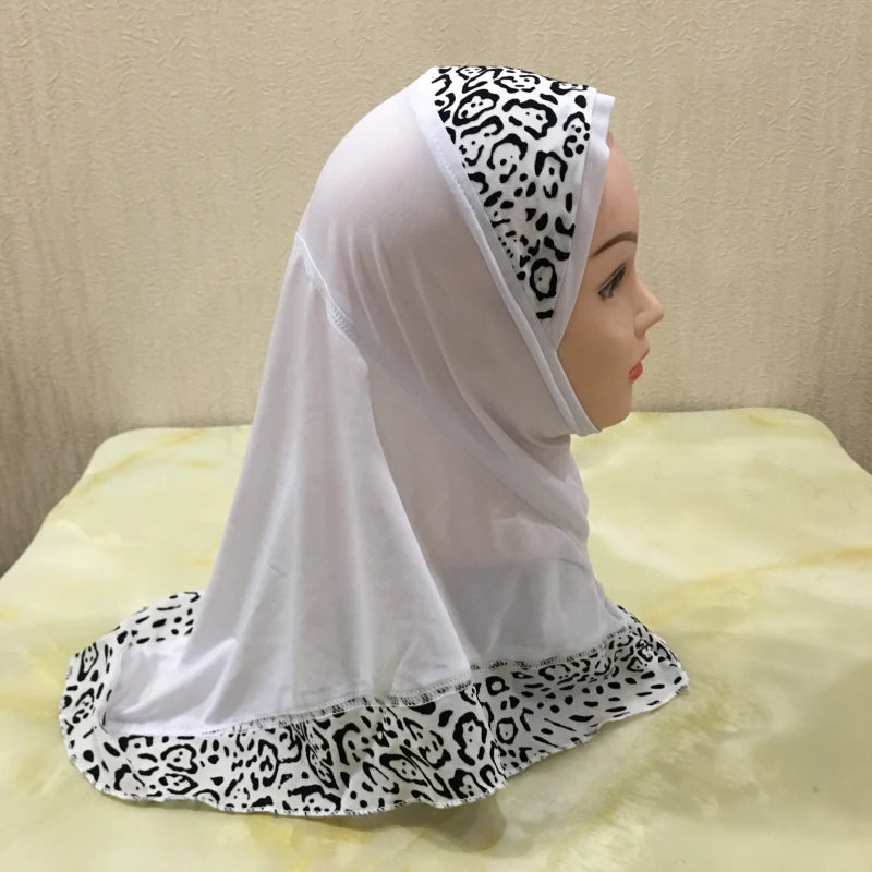 H083 beautiful small girl hijab with lepoard print  cute hijab hats women's caps islamic clothing can fit 2-5 years old girls