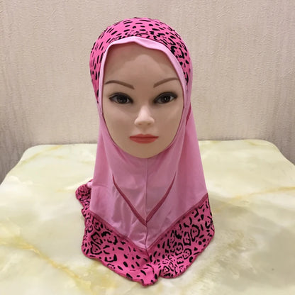 H083 beautiful small girl hijab with lepoard print  cute hijab hats women's caps islamic clothing can fit 2-5 years old girls