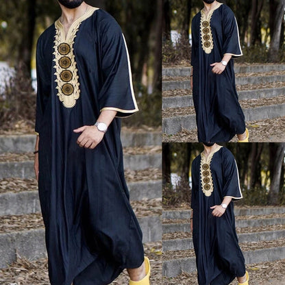 New Fashion Dubai Casual Kaftan Robe Muslim Clothing Dresses Abaya Shirt for Mens