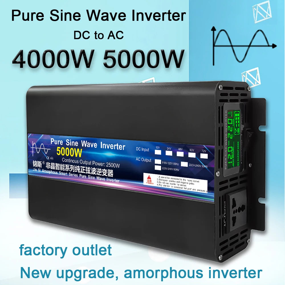 Inverter 12V 220V 2000W 3000W 4000W 5000W 24V Dc To 110V AC Pure Sine Wave Voltage Converter 12 220 Power Car Micro Inverter LCD