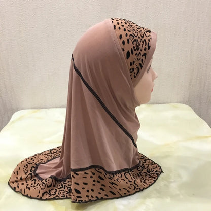 H083 beautiful small girl hijab with lepoard print  cute hijab hats women's caps islamic clothing can fit 2-5 years old girls