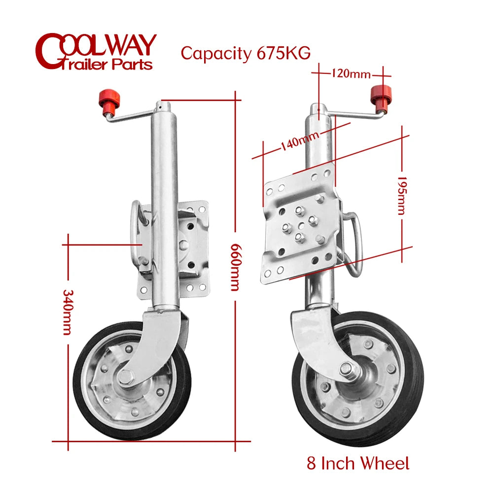 8 Inch Jockey Wheel Swing Up Solid Rubber Wheel Capacity 1500 Lbs Caravan RV Boat Trailer Jack Parts Accessories