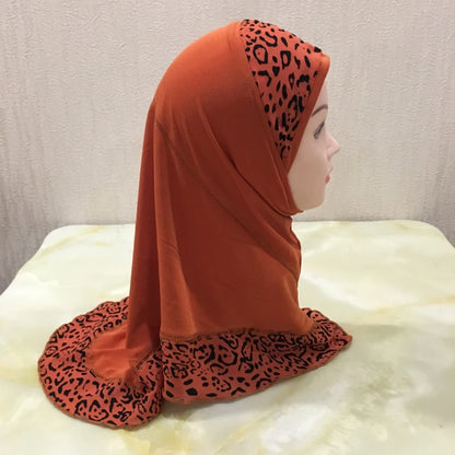 H083 beautiful small girl hijab with lepoard print  cute hijab hats women's caps islamic clothing can fit 2-5 years old girls