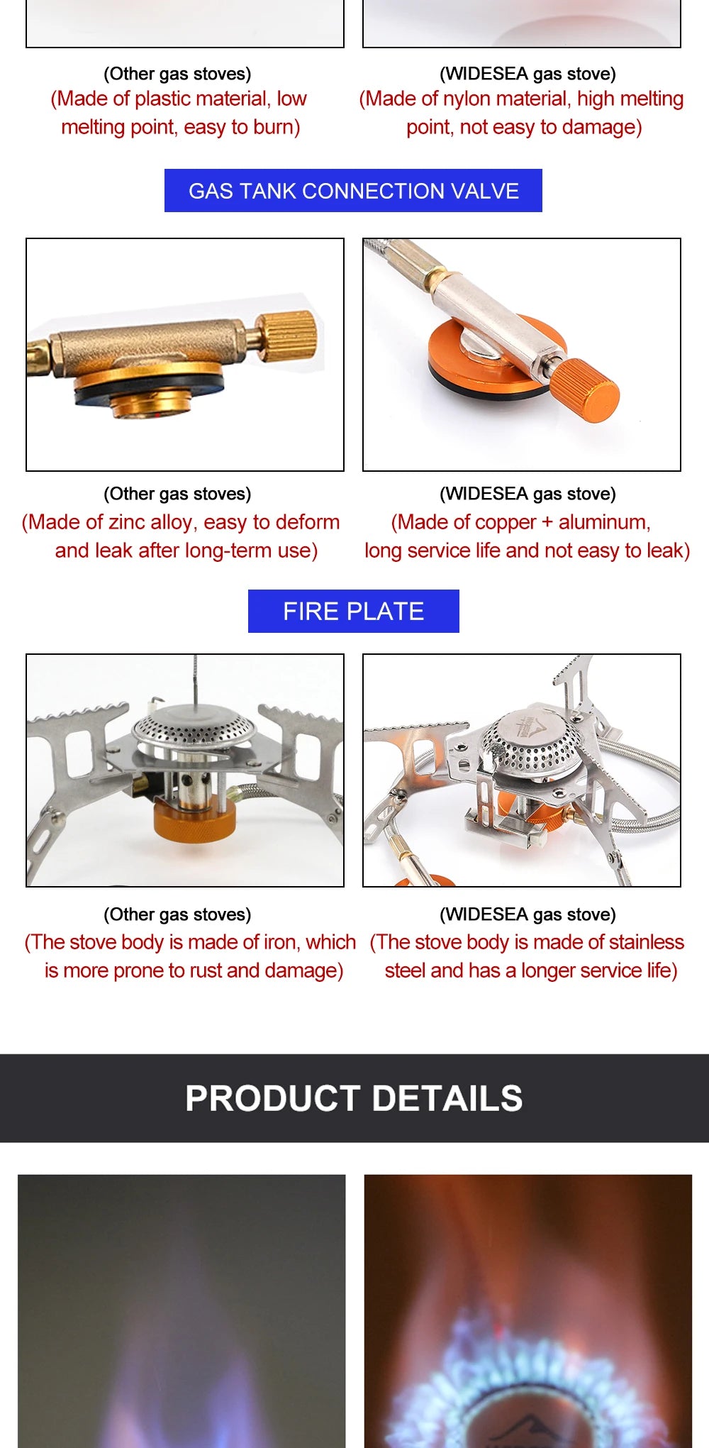 Widesea Camping Gas Stove Outdoor Tourist Burner Strong Fire Heater Tourism Cooker Survival Furnace Supplies Equipment Picnic