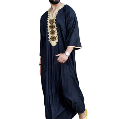 New Fashion Dubai Casual Kaftan Robe Muslim Clothing Dresses Abaya Shirt for Mens