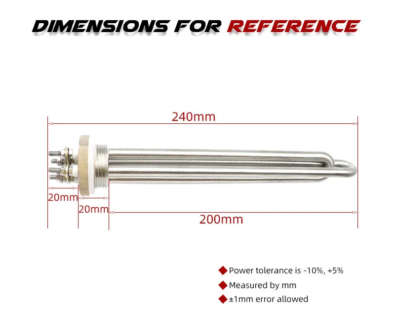 12v Heating Element Water Heater Camper 300w/400w/600w with DN25 to DN32/DN40 Thread Adapter