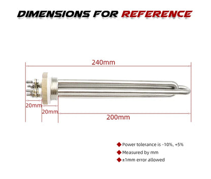 12v Heating Element Water Heater Camper 300w/400w/600w with DN25 to DN32/DN40 Thread Adapter