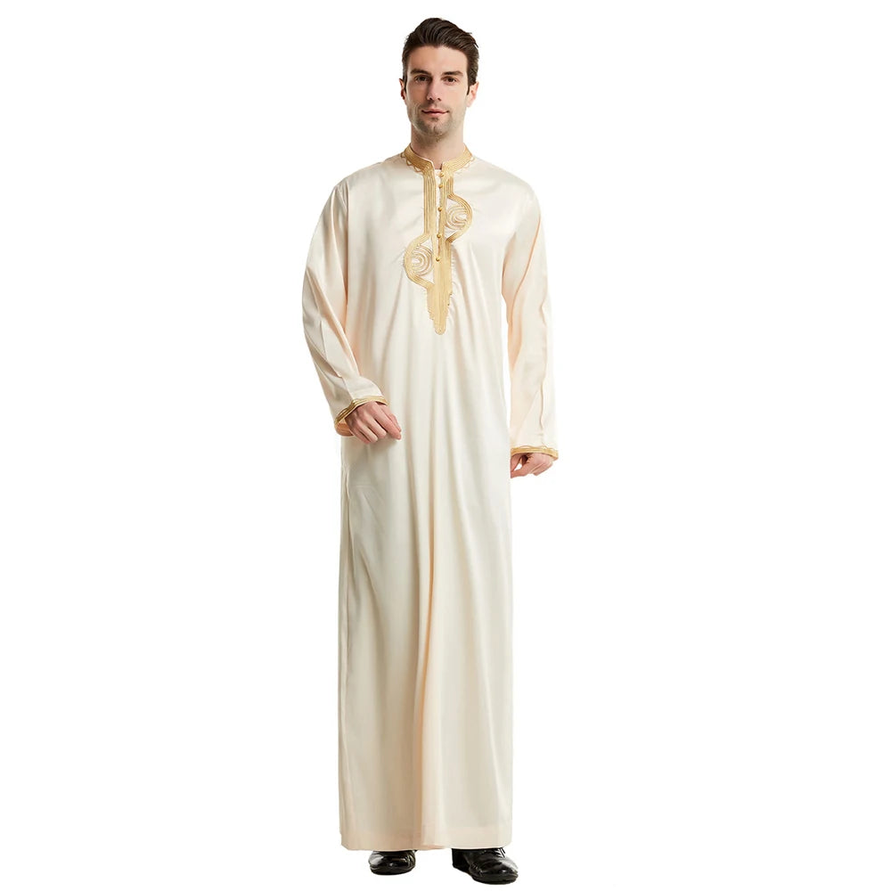 Men Dishdasha Muslim Long Sleeve Dress Daffah Thobe Jubba Saudi Arab Thoub Kaftan Islamic Clothing Robes Abaya Dubai Middle East