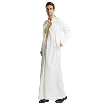 Men Dishdasha Muslim Long Sleeve Dress Daffah Thobe Jubba Saudi Arab Thoub Kaftan Islamic Clothing Robes Abaya Dubai Middle East