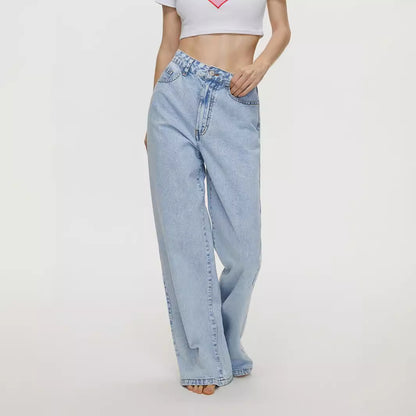 Women's Straight Loose High Waist Denim Trousers