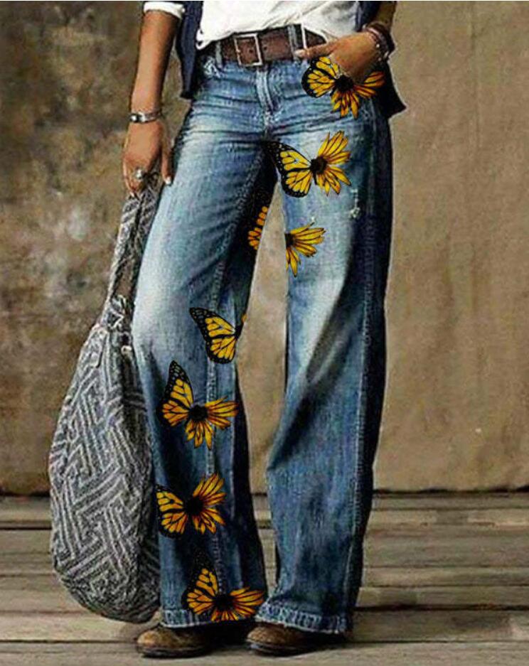 Plus Size Women's Artistic Floral Pattern Pants